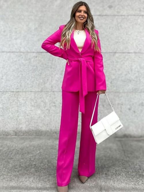 Conjunto Elegante Blazer 2 pcs Blazer e Calca Nobrelo de cor rosa 