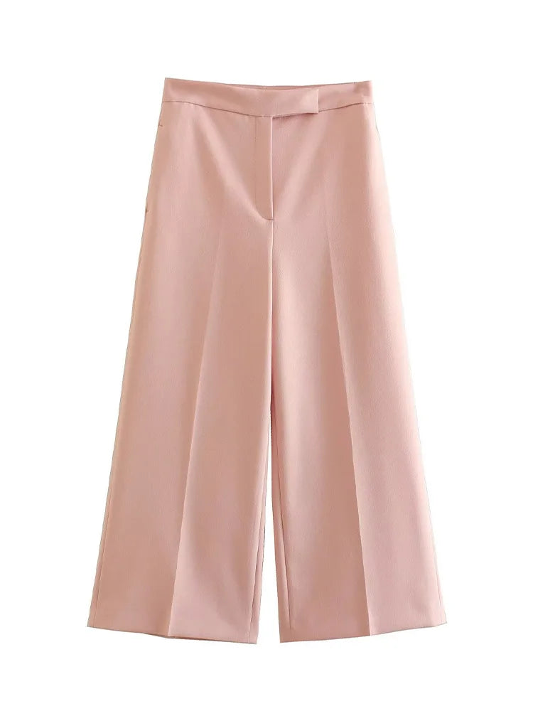 Conjunto Feminino de Alfaiataria Colete e Calça Rosa Claro